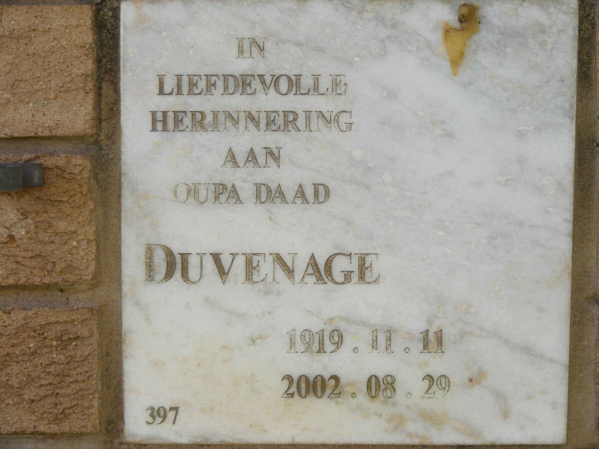 DUVENAGE Daad 1919-2002