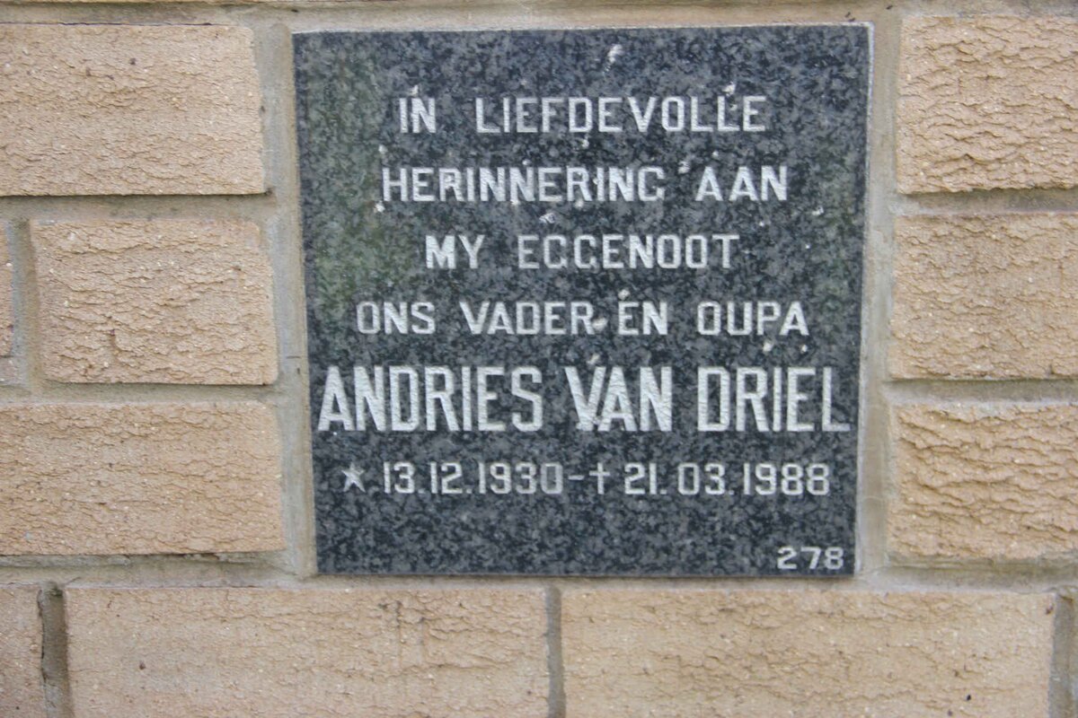 DRIEL Andries, van 1930-1988