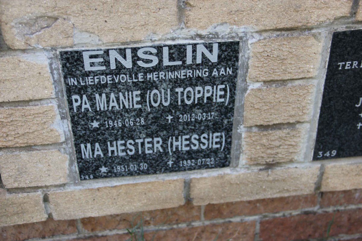 ENSLIN Manie 1946-2012 &amp; Hester 1951-1992