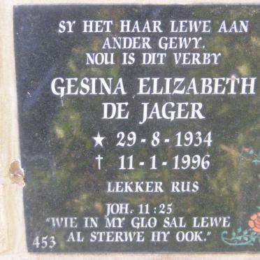 JAGER Gesina Elizabeth, de 1934-1996
