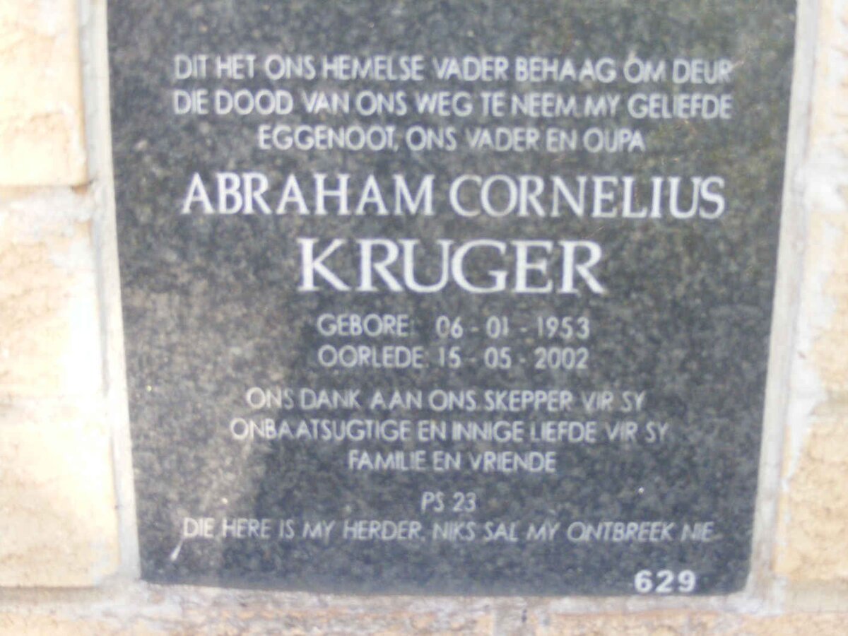 KRUGER Abraham Cornelius 1953-2002