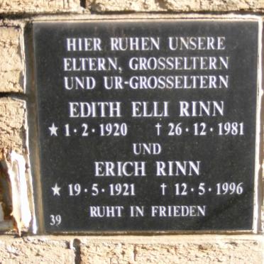 RINN Erich 1921-1996 &amp; Edith Elli 1920-1981