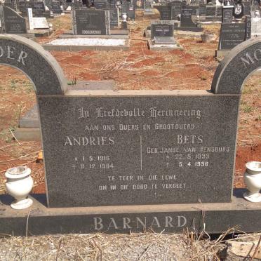 BARNARD Andries 1916-1984 &amp; Bets JANSE VAN RENSBURG 1933-1996