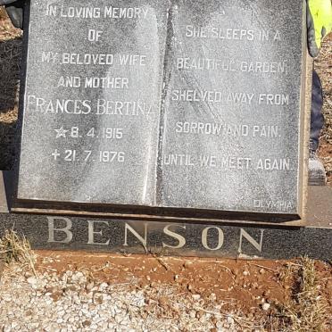 BENSON Frances Bertina 1915-1976