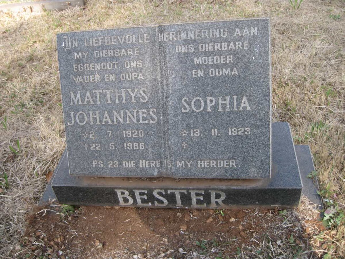 BESTER Matthys Johannes 1920-1986 & Sophia 1923- 