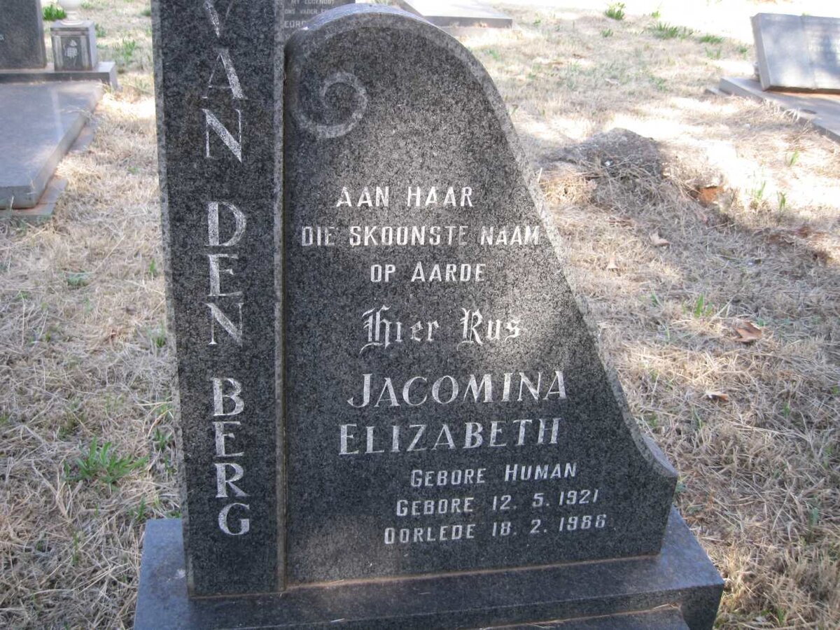 BERG Jacomina Elizabeth, van den nee HUMAN 1921-1986