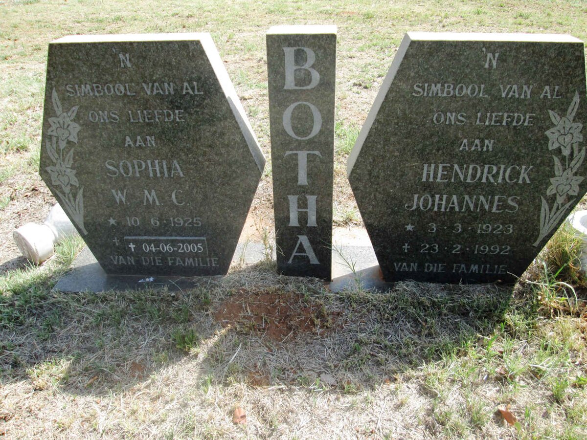 BOTHA Hendrick Johannes 1923-1992 &amp; Sophia W.M.C. 1925-2005