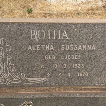 BOTHA Aletha Sussanna nee LUBBE 1923-1978