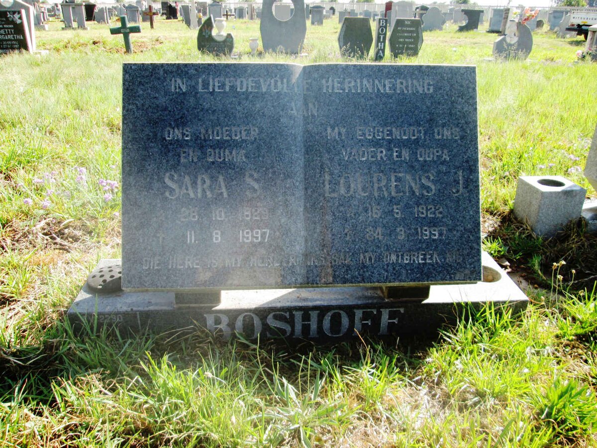 BOSHOFF Lourens J. 1922-1997 &amp; Sara S. 1929-1997