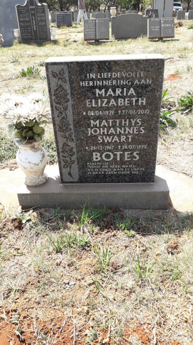 BOTES Maria Elizabeth 1939-2010 :: BOTES Matthys Johannes Swart 1967-1998