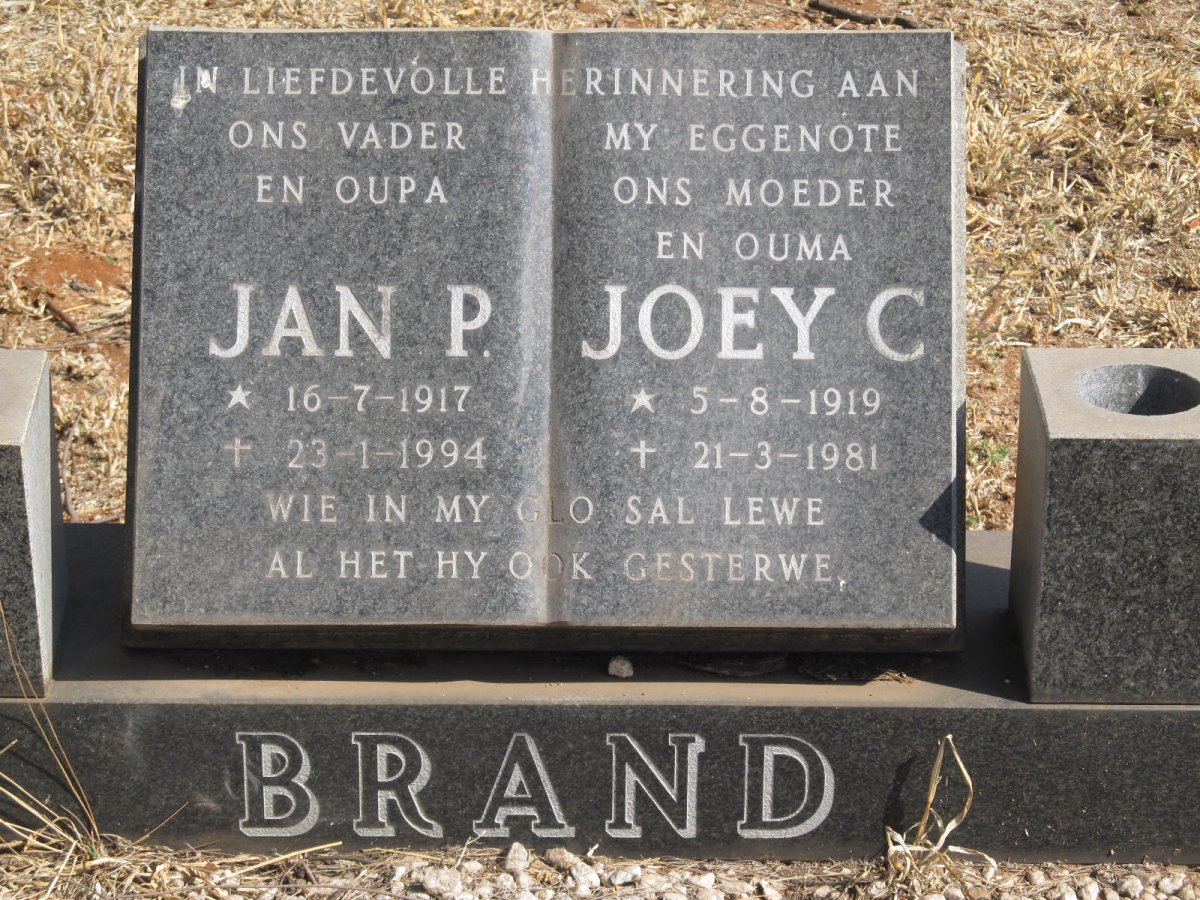 BRAND Jan P. 1917-1994 &amp; Joey C. 1919-1981