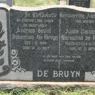 BRUYN Andries Dawid Johannes, de 1889-1957 &amp; Aletta Catharina Barendina SCHUTTE 1890-1975