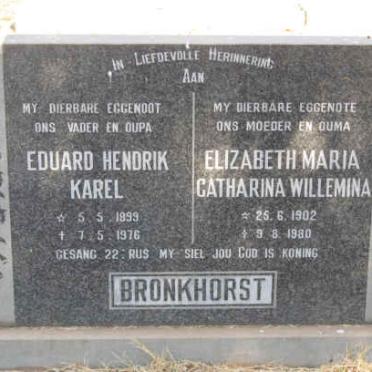 BRONKHORST Eduard Hendrik Karel 1899-1976 &amp; Elizabeth Maria Catharina Willemina 1902-1980