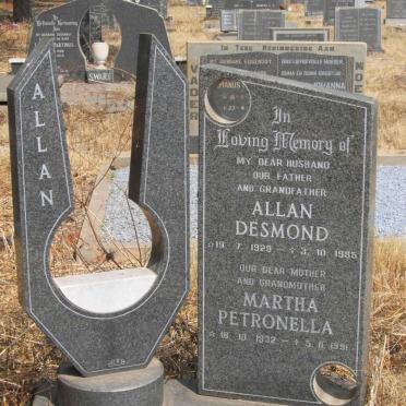 BROWN  Allan Desmond 1929-1985 &amp; Martha Petronella 1932-1991