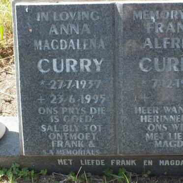 CURRY Frank Alfred 1937- &amp; Anna Magdalena 1937-1995