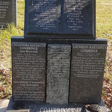 COMBRINCK Louwrens Marthinus 1940-2016 &amp; Cassandra Raudette HAYWOOD 1944-2007