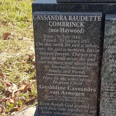 COMBRINCK Louwrens Marthinus 1940-2016 &amp; Cassandra Raudette HAYWOOD 1944-2007