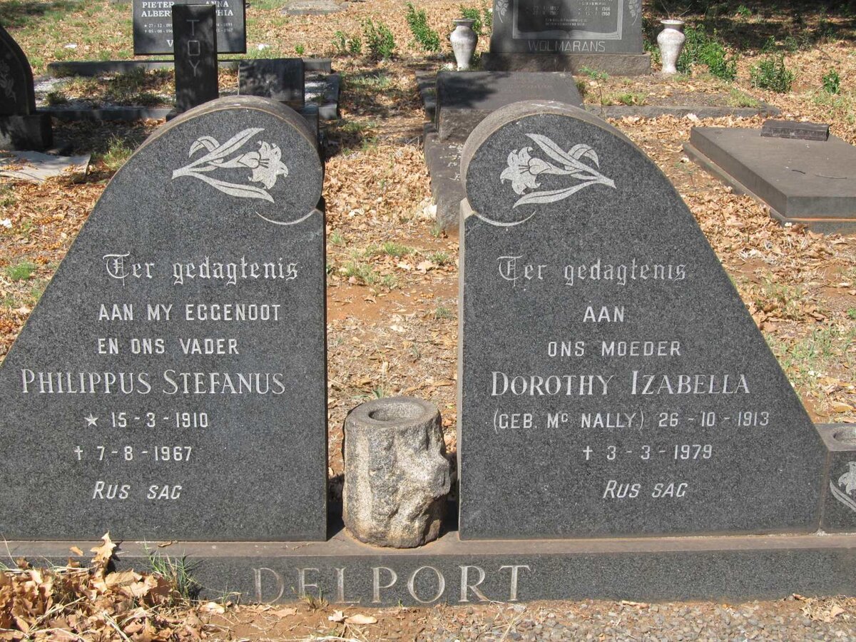 DELPORT Philippus Stefanus 1910-1967 &amp; Dorothy Izabella Mc NALLY 1913-1979