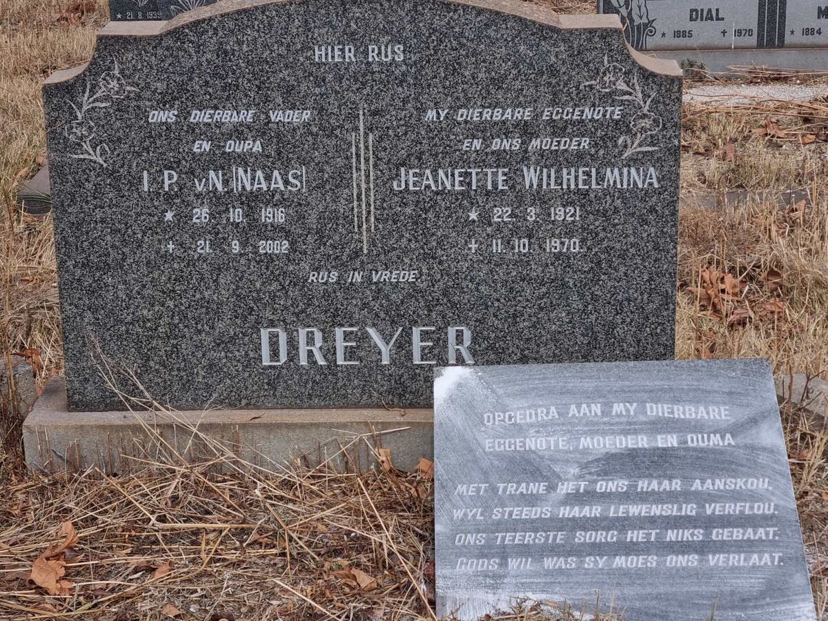 DREYER I.P.v.N.1916-2002 &amp; Jeanette Wilhelmina 1921-1970