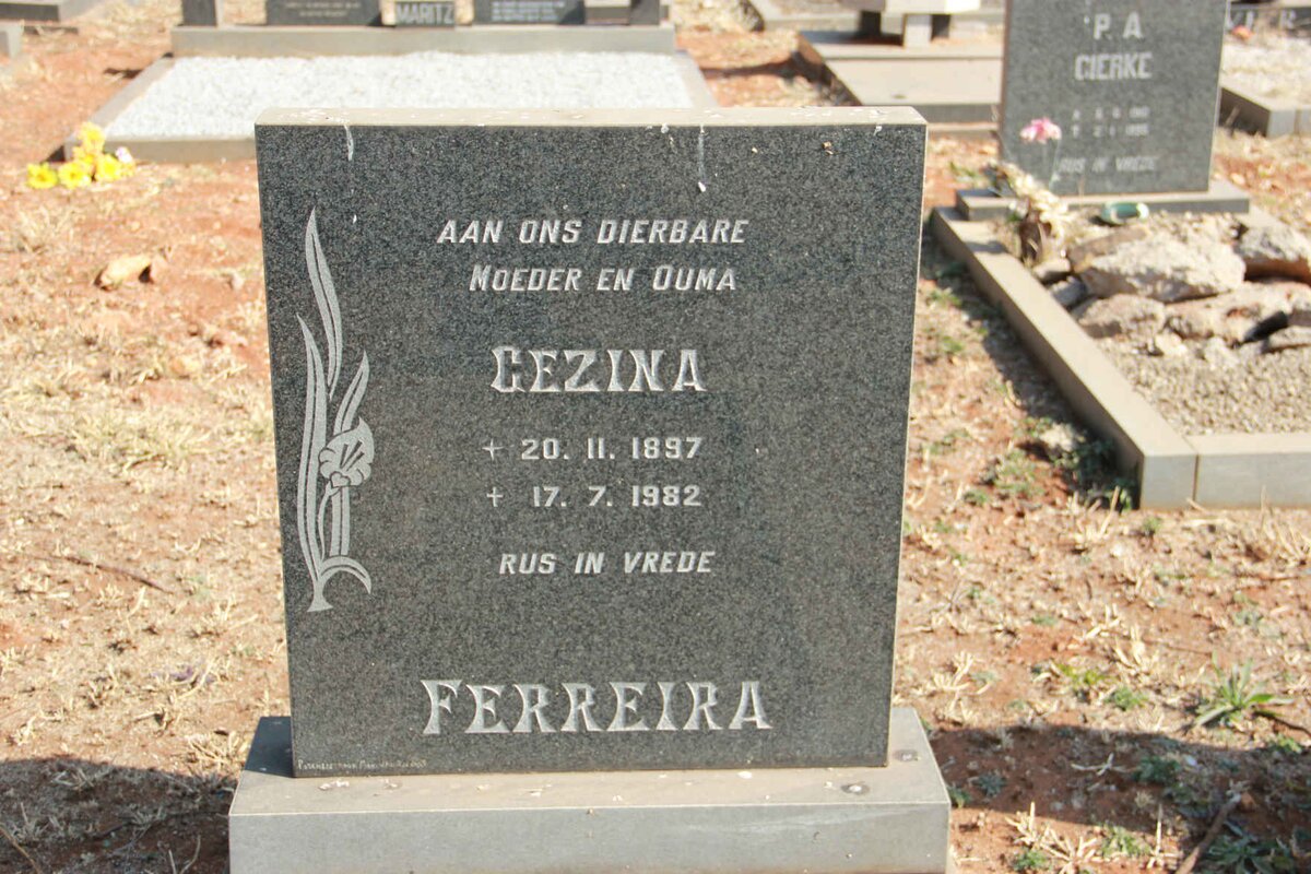 FERREIRA Gezina Elizabeth voorheen JOUBERT nee REYNEKE 1897-1982