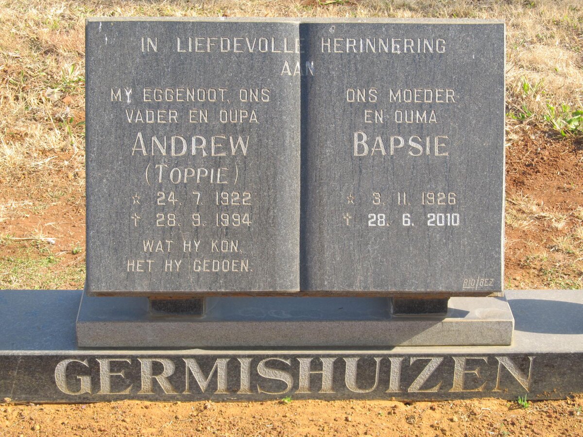 GERMISHUIZEN Andrew 1922-1994 &amp; Bapsie 192692010