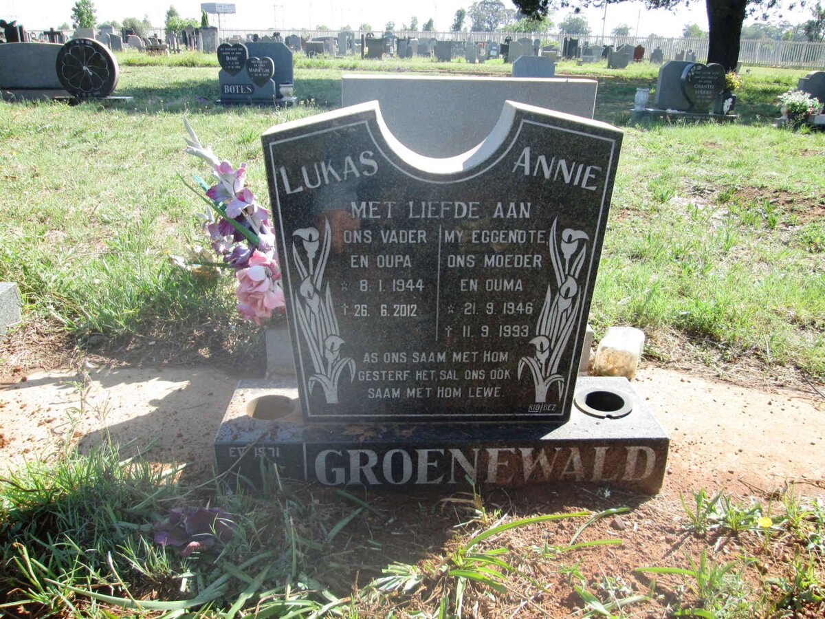 GROENEWALD Lukas 1944-2012 &amp; Annie 1946-1993