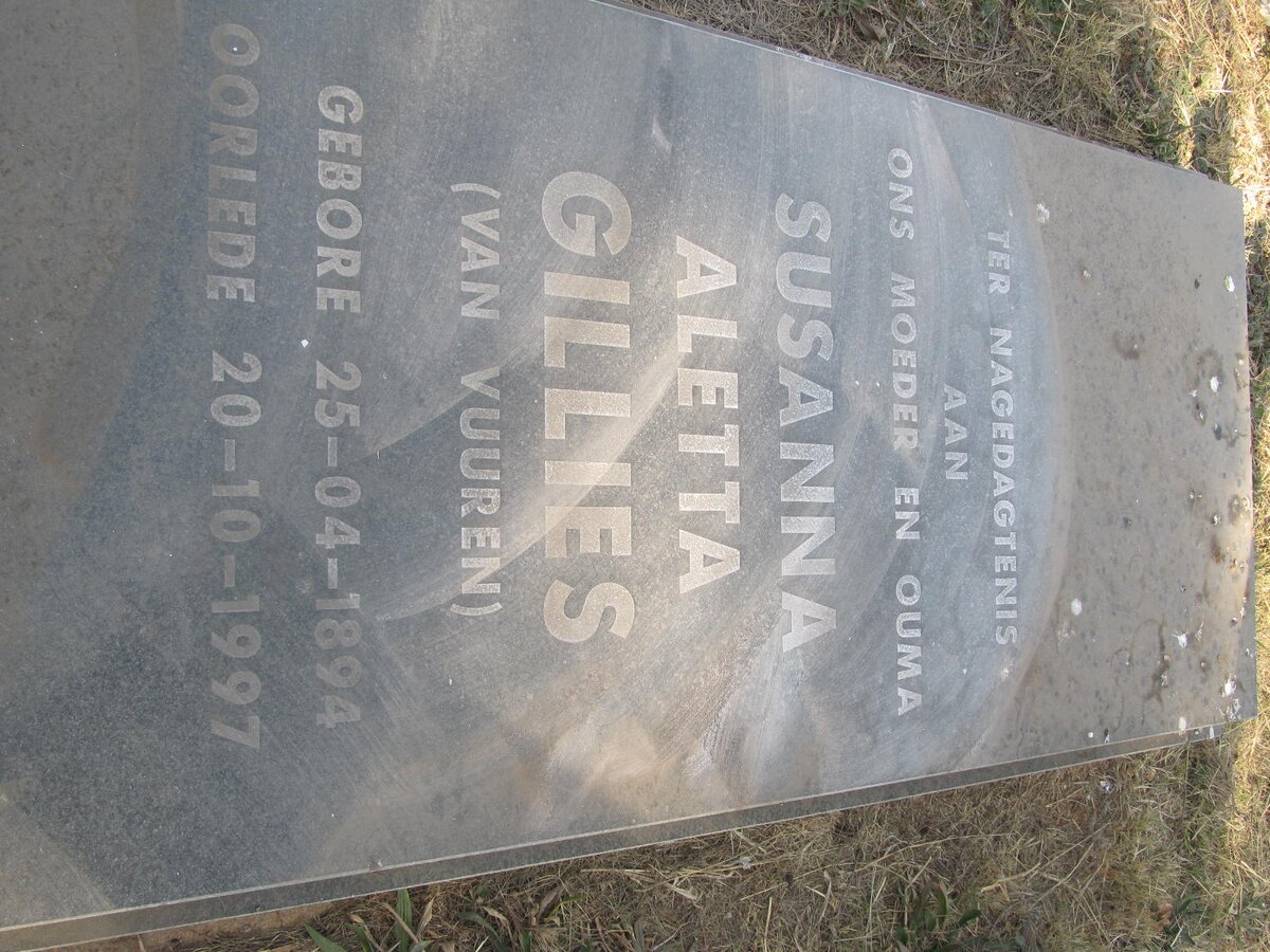 GILLIES Susanna Aletta nee VAN VUUREN 1894-1997