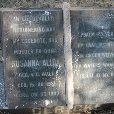 GERICKE Susanna Alida nee VAN DER WALT 1935-1980