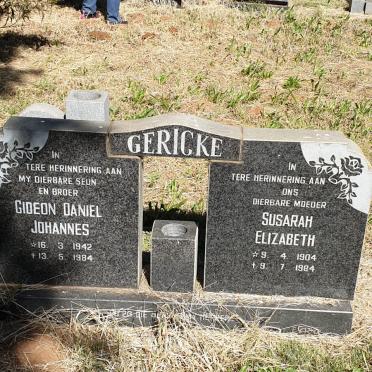 GERICKE Susarah Elizabeth 1904-1984 :: GERICKE Gideon Daniel Johannes 1942-1984