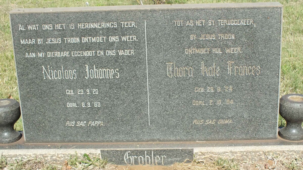GROBLER Nicolaas Johannes 1920-1963 &amp; Thora Kate Frances 1924-1984
