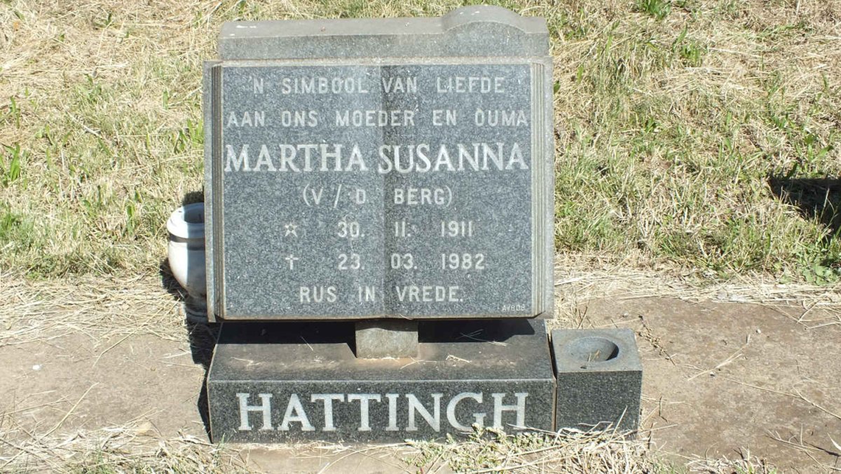 HATTINGH Martha Susanna nee V.D. BERG 1911-1982