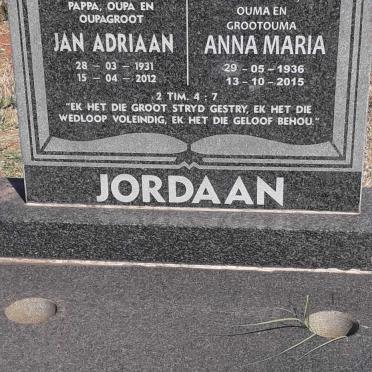 JORDAAN Jan Adriaan 1931-2012 & Anna Maria 1936-2015