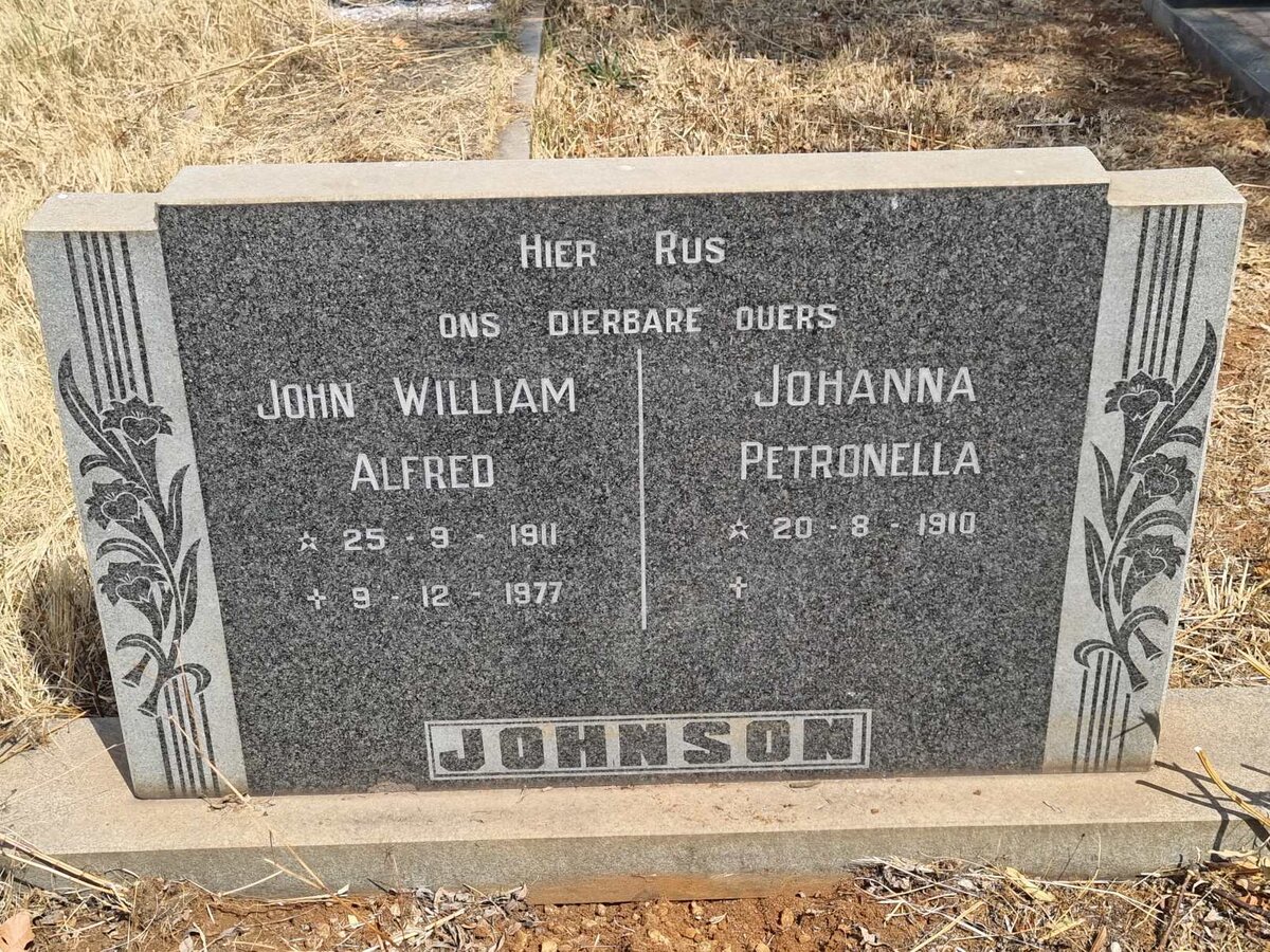 JOHNSON John William Alfred 1911-1977 &amp; Johanna Petronella 1910-