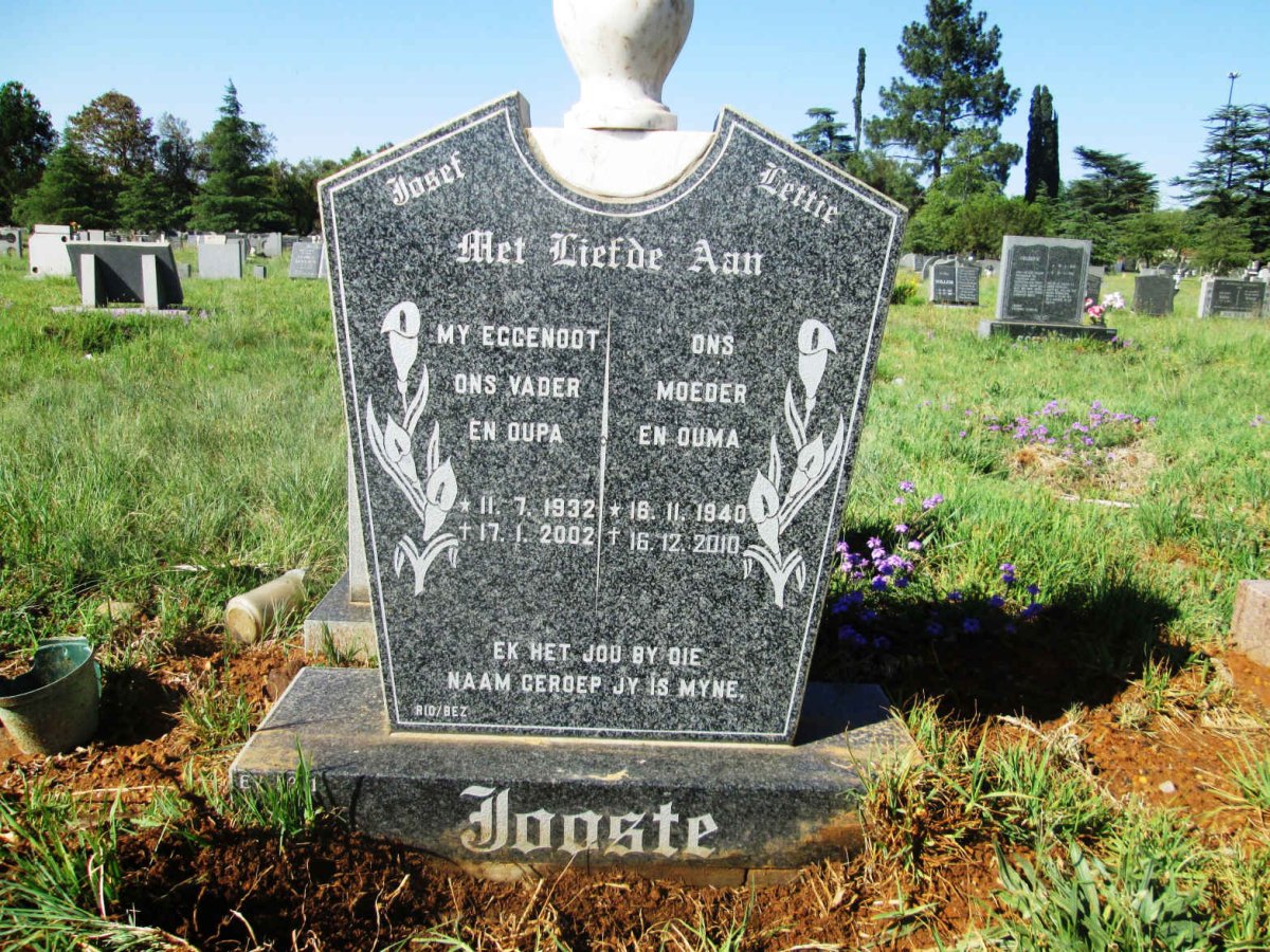 JOOSTE Josef 1932-2002 &amp; Lettie 1940-2010