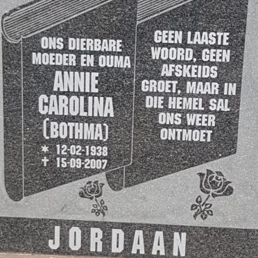 JORDAAN Annie Carolina nee BOTHMA 1938-2007
