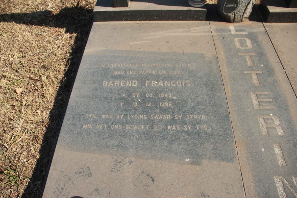 LOTTERING Barend Francois 1949-1996 &amp; Gertruida Petronella 1951-