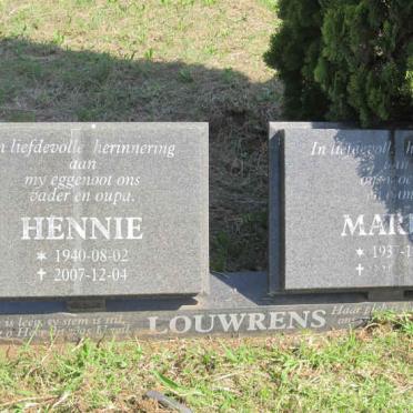 LOUWRENS Hennie 1940-2007 &amp; Marie 1937-201?