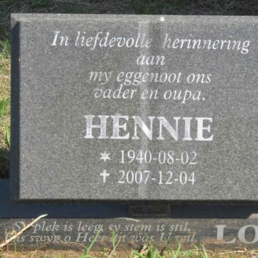 LOUWRENS Hennie 1940-2007 &amp; Marie 1937-201?