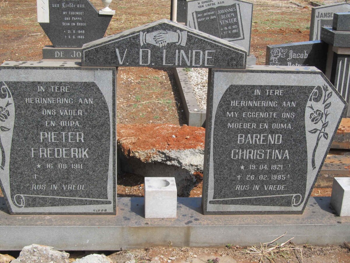 LINDE Pieter Frederik, v.d. 1911- &amp; Barend Christina 1921-1985