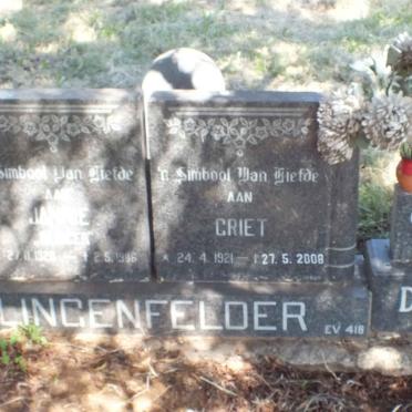 LINGENFELDER Jannie 192?-1986 &amp; Griet 1921-2008 :: DE WAAL Christelle 1987-2006