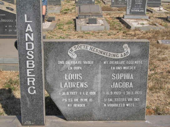 LANDSBERG Louis Lourens 1927-1991 &amp; Sophia Jacoba 1923-1975
