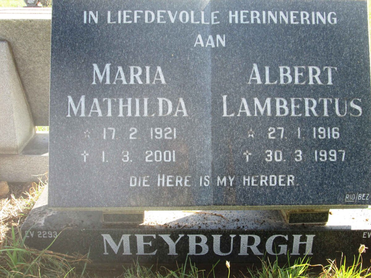 MEYBURGH Albert Lambertus 1916-1997 &amp; Maria Mathilda 1921-2001