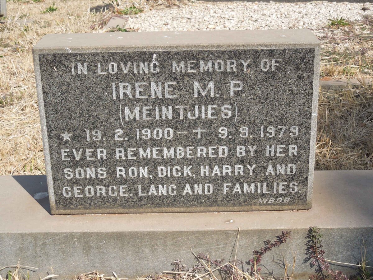 MEINTJIES Irene M.P. 1900-1979