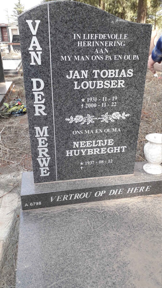 MERWE Jan Tobias Loubser, van der 1931-2000 &amp; Neeltje Huybreght 1937-