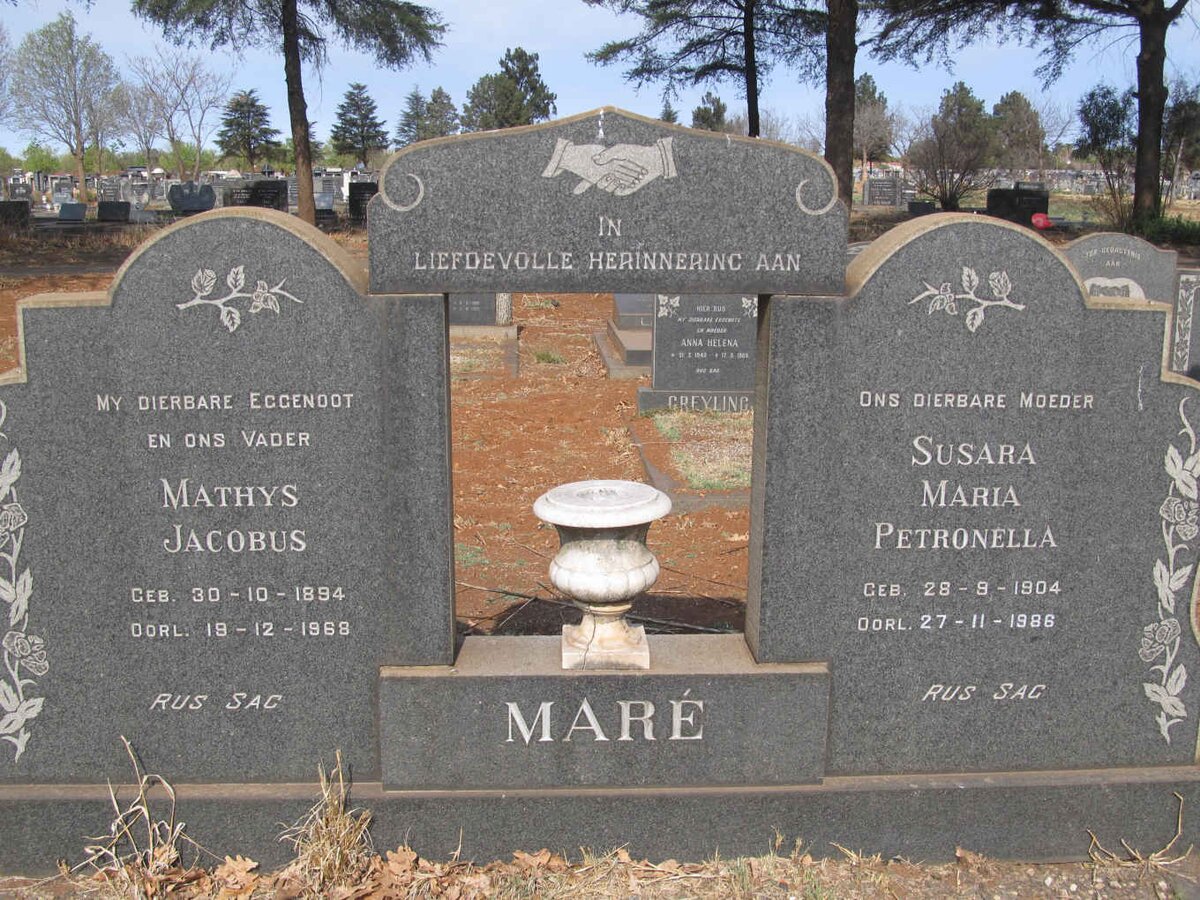 MARE Mathys Jacobus 1894-1968 &amp; Susara Maria Petronella 1904-1986