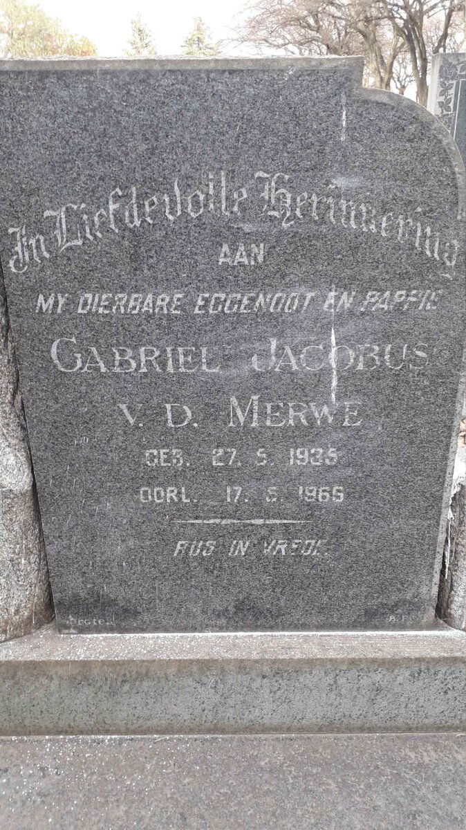 MERWE Gabriel Jacobus, v.d. 193?-1965
