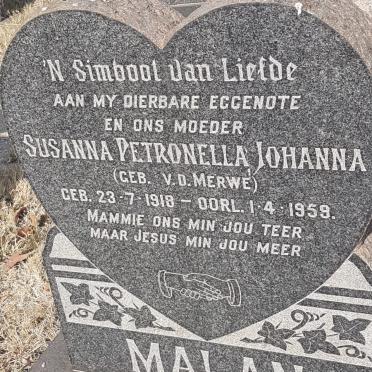 MALAN Susanna Petronella Johanna nee V.D. MERWE 1918-1959