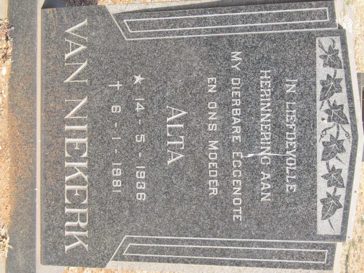 NIEKERK Alta, van 1936-1981