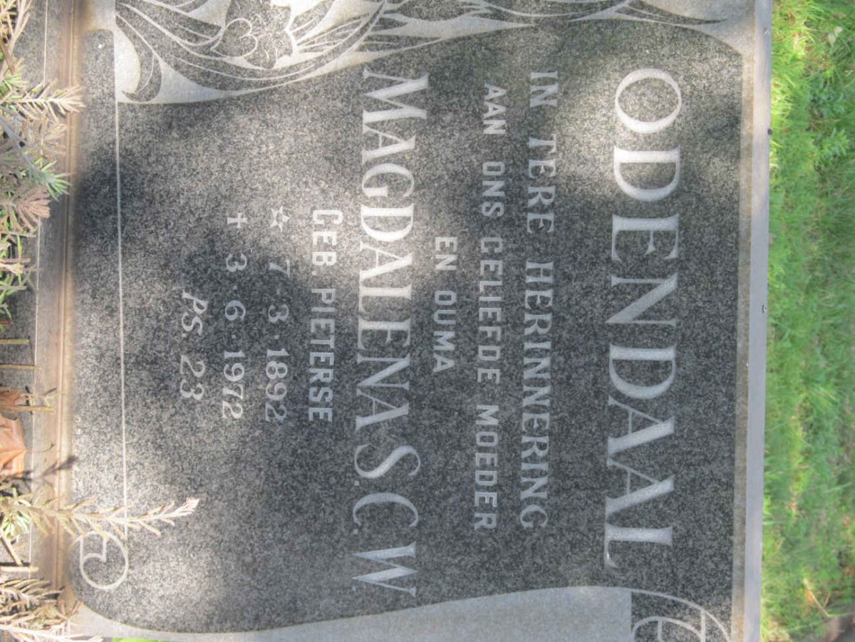 ODENDAAL Magdalena S.C.W. nee PIETERSE 1892-1972