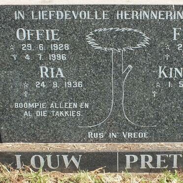 PRETORIUS Frans 1926- &amp; Kinnie 1930- :: LOUW Offie 1928-1996 &amp; Ria 1936-